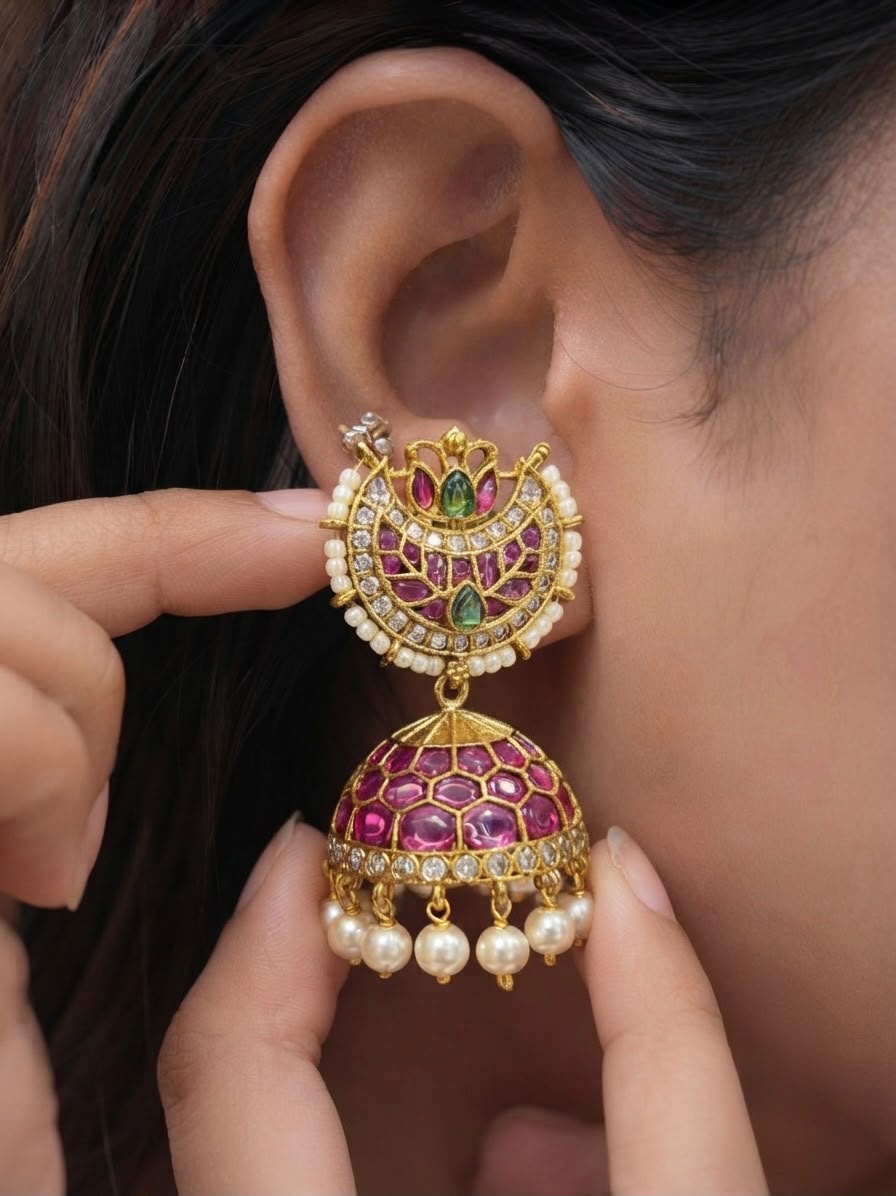 Adorable Kemp Half Moon Jhumka