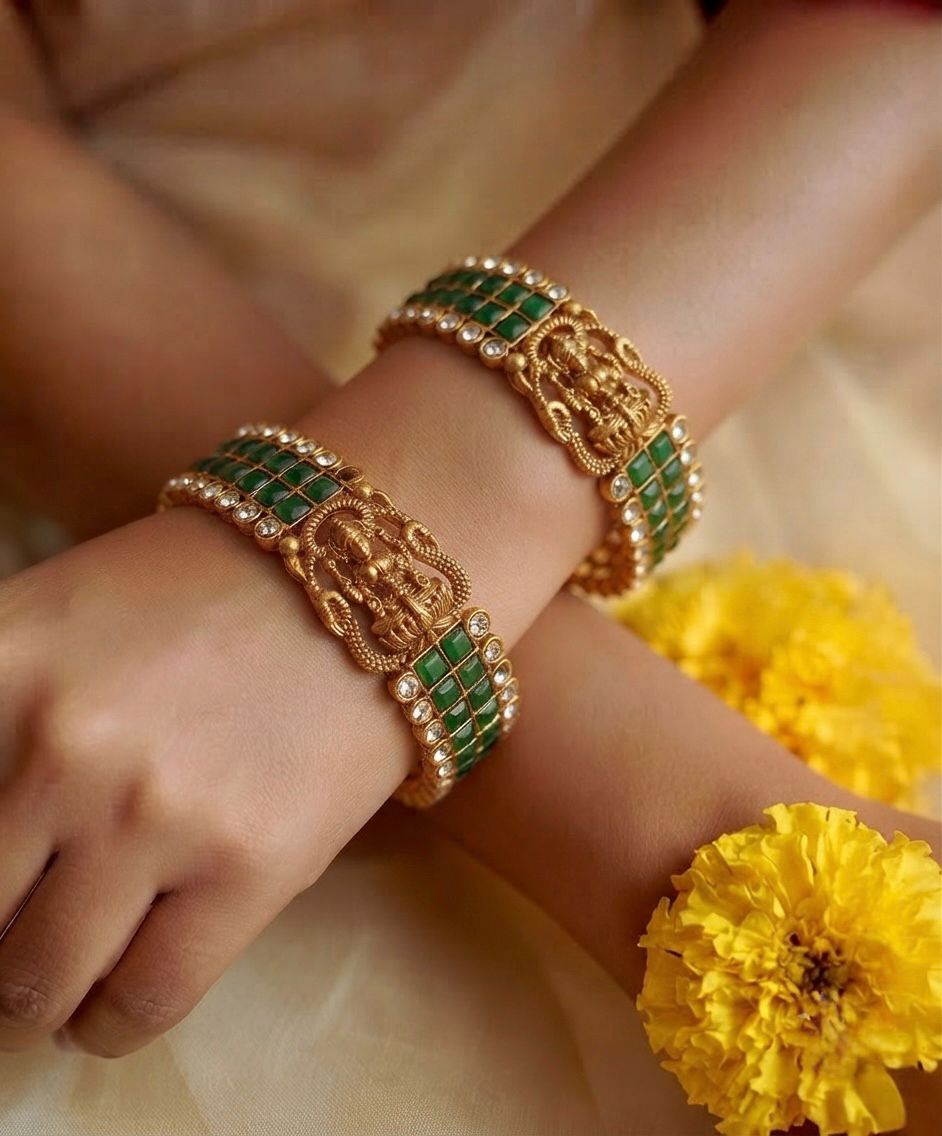 Exquisite Emerald Temple Bangles