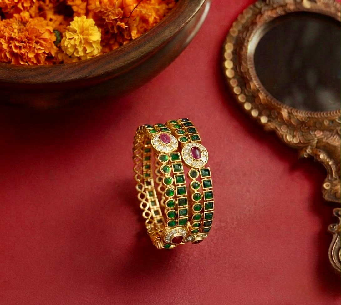 Emerald & White Stone Bangles