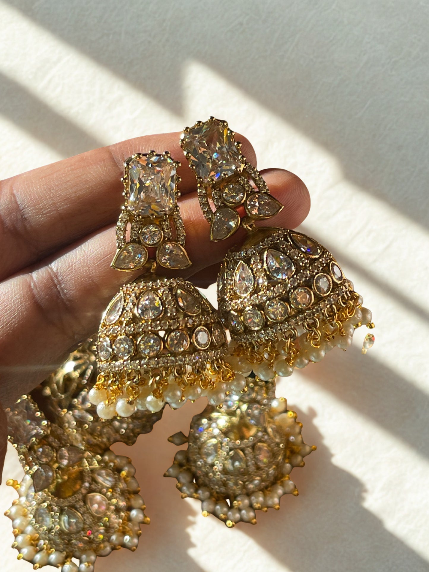 White Stone Victorian Jhumka