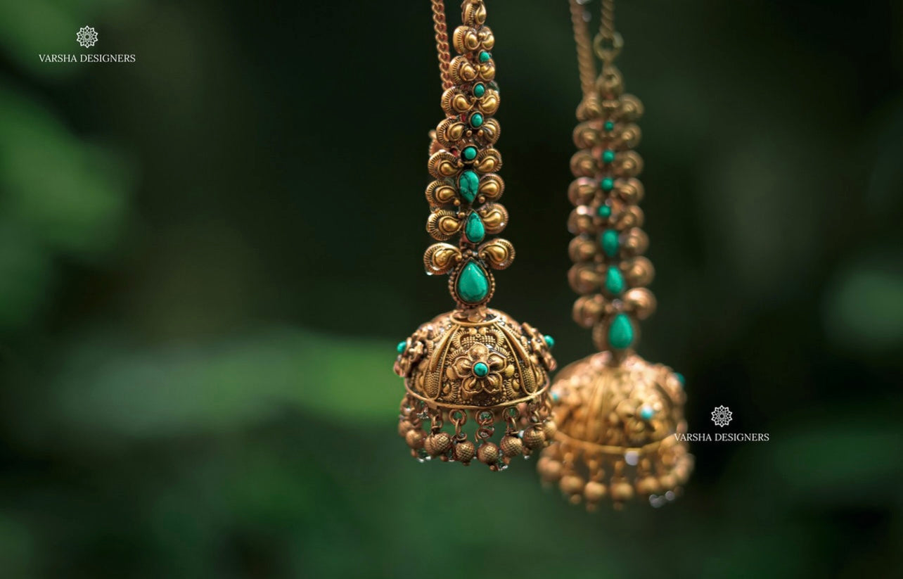 Antique Bridal Jhumkas with Ear Chains