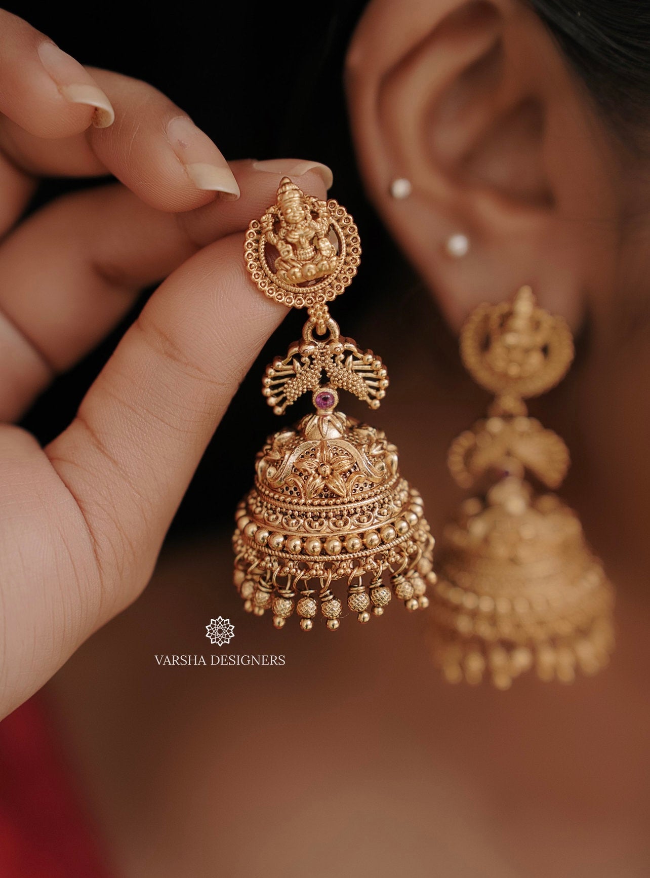 Antique Finish Bridal Lakshmi Jhumkas