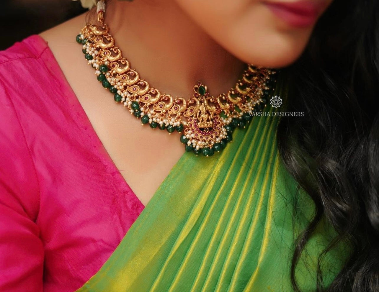 Antique Finish Emerald Beaded Necklace