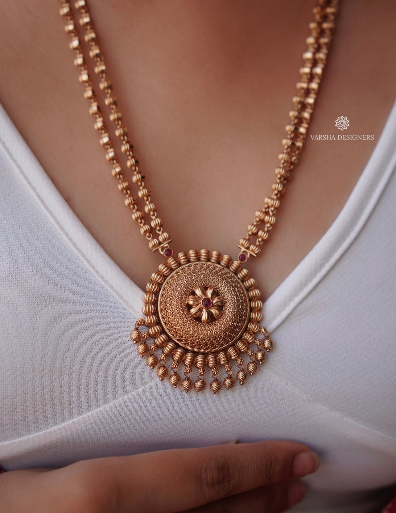 Antique Finish Gold Beaded Long Haram