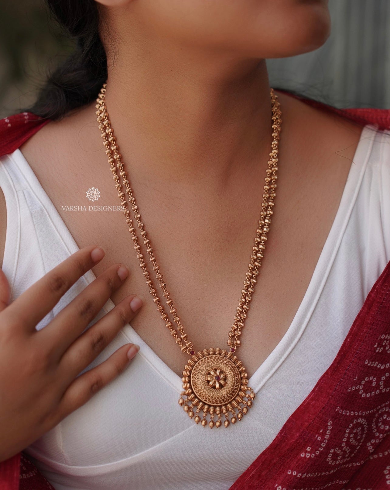 Antique Finish Gold Beaded Long Haram