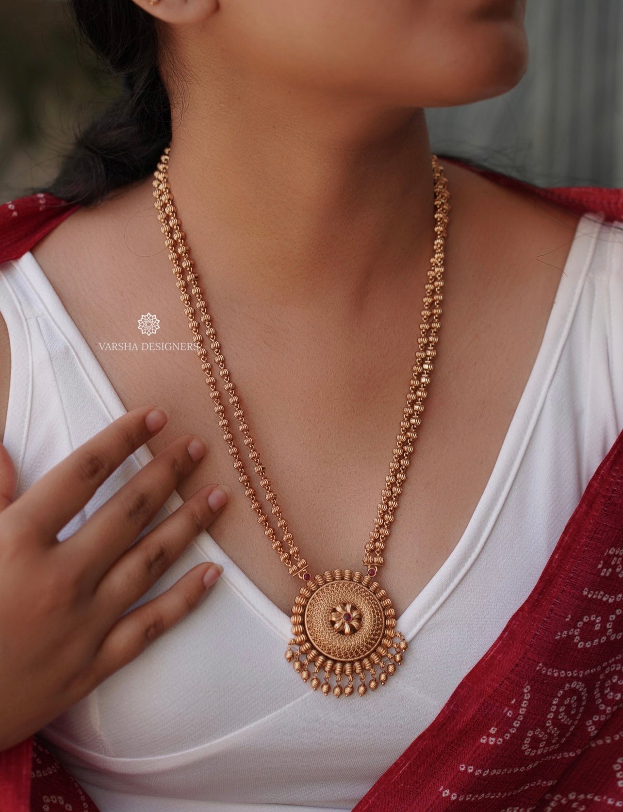 Antique Finish Gold Beaded Long Haram