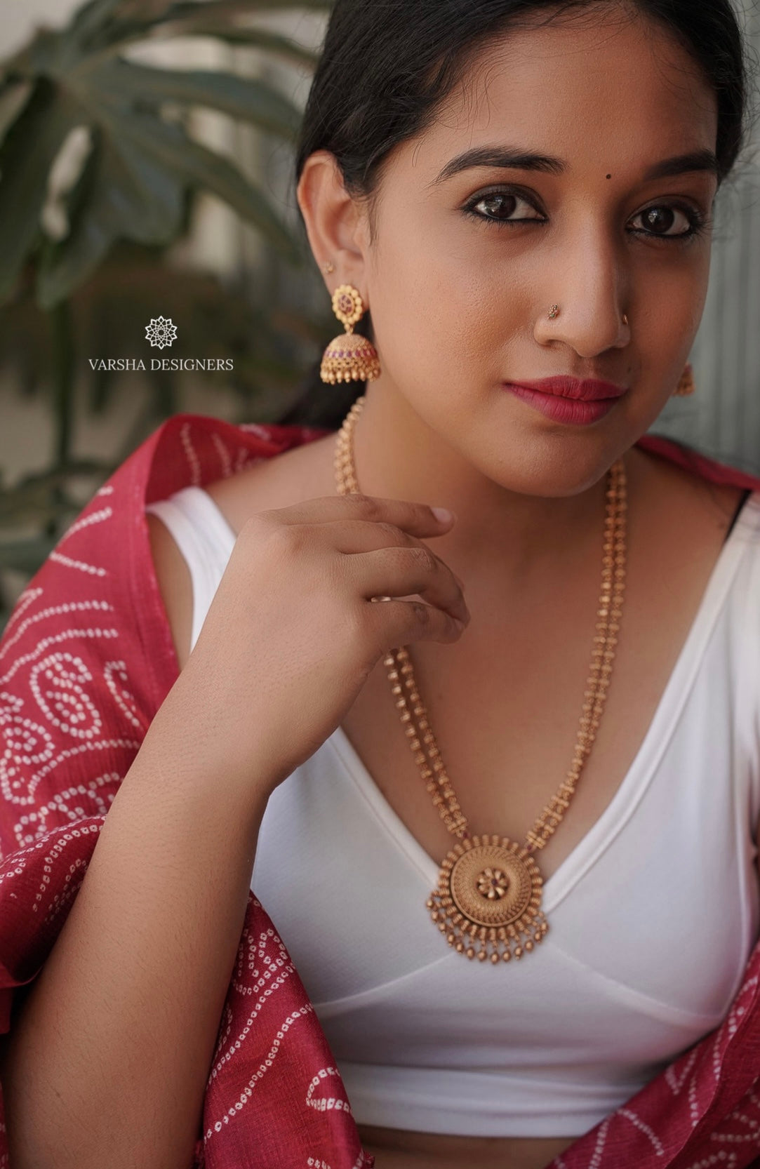 Antique Finish Gold Beaded Long Haram