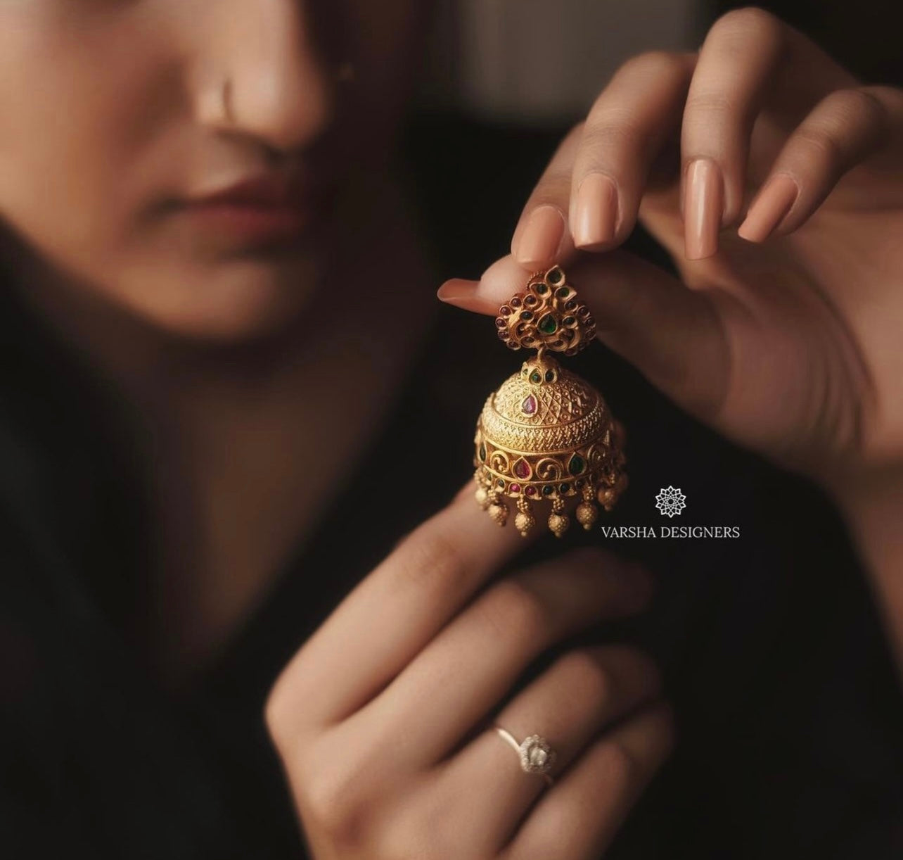 Antique Finish Kemp Stone Jhumkas