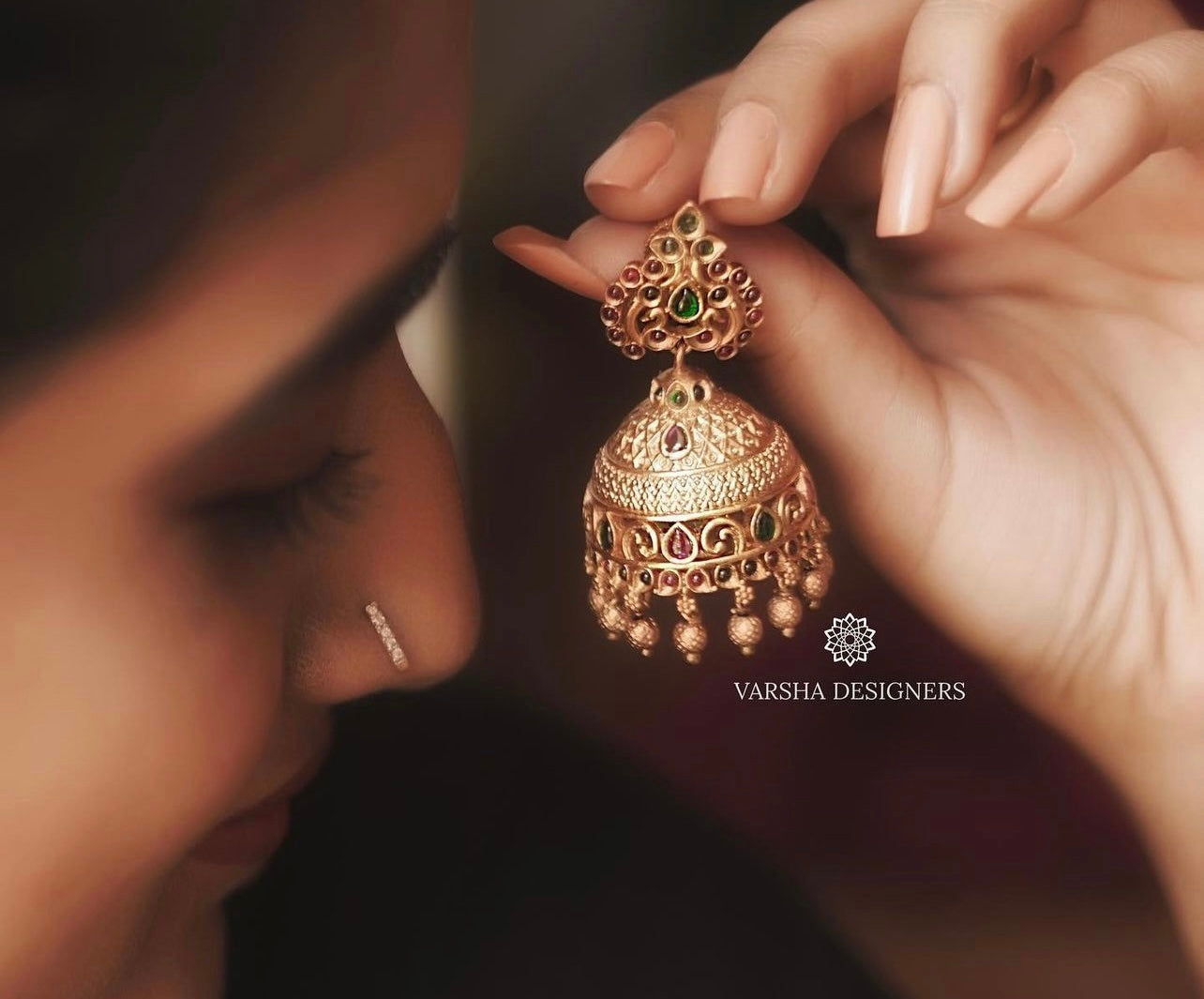 Antique Finish Kemp Stone Jhumkas