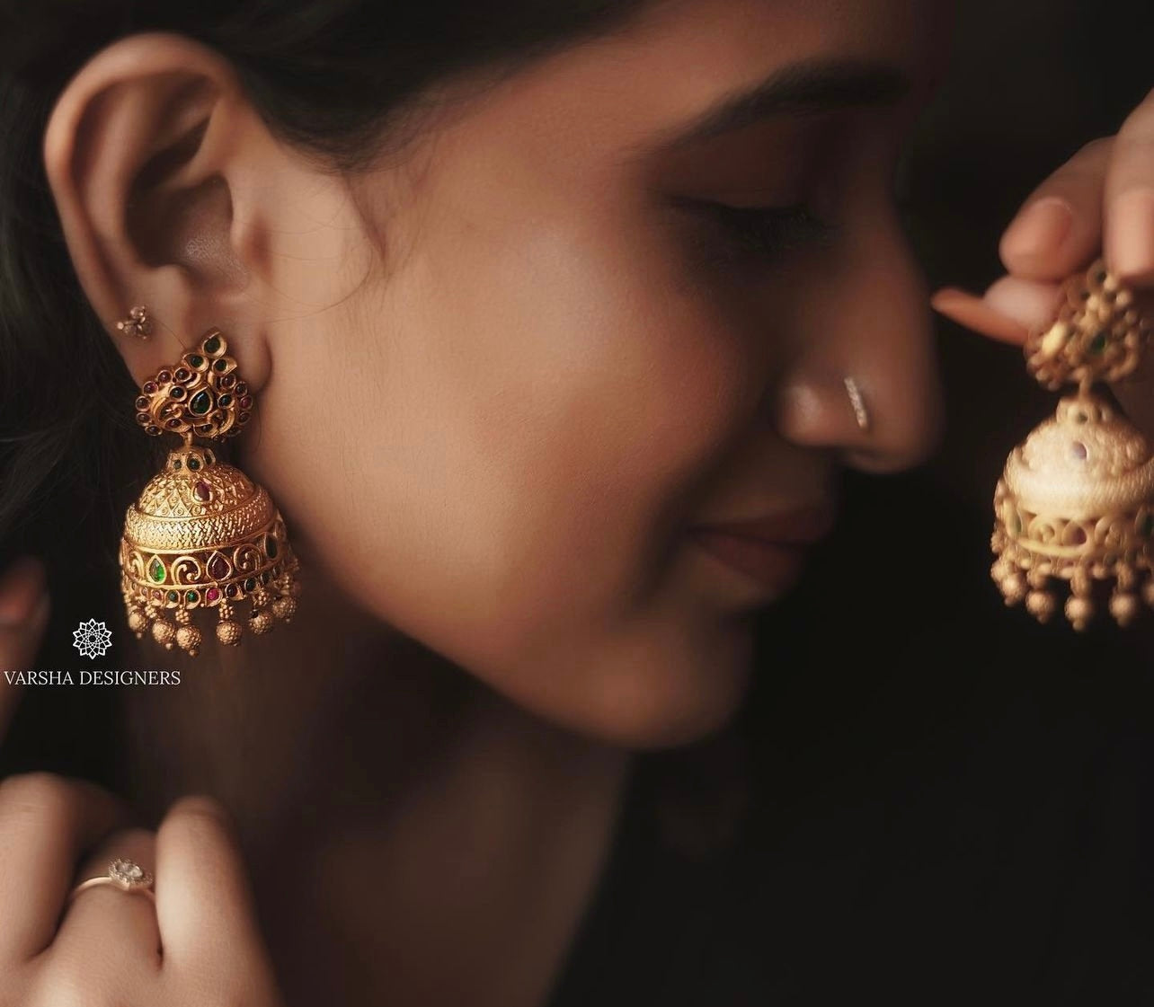 Antique Finish Kemp Stone Jhumkas