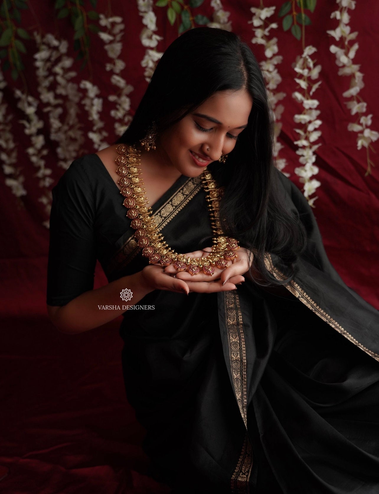 Antique Finish Peacock Kemp Bottu Mala