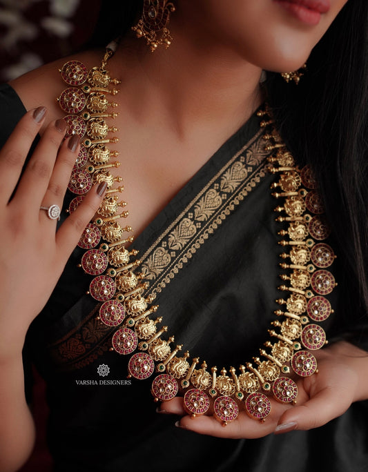 Antique Finish Peacock Kemp Bottu Mala