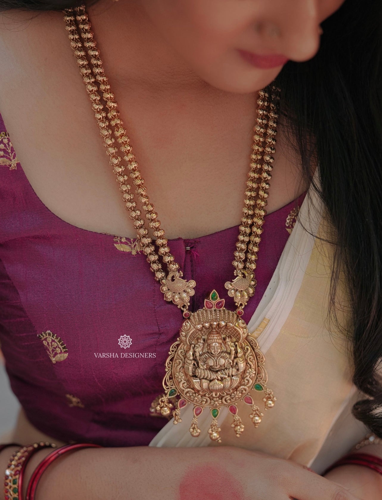 Antique Finish Temple Gold Beaded Haram