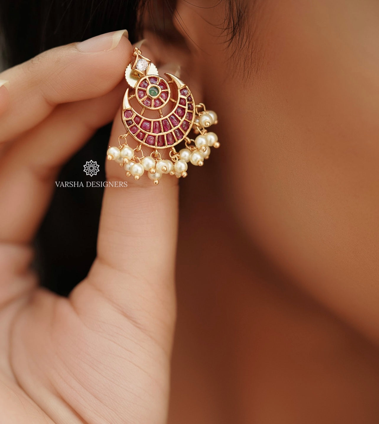 Antique Kemp Stone Chandbali Earrings