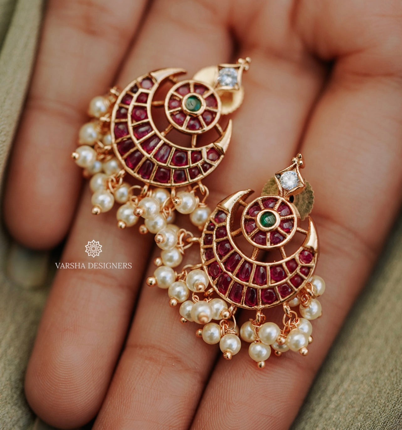 Antique Kemp Stone Chandbali Earrings