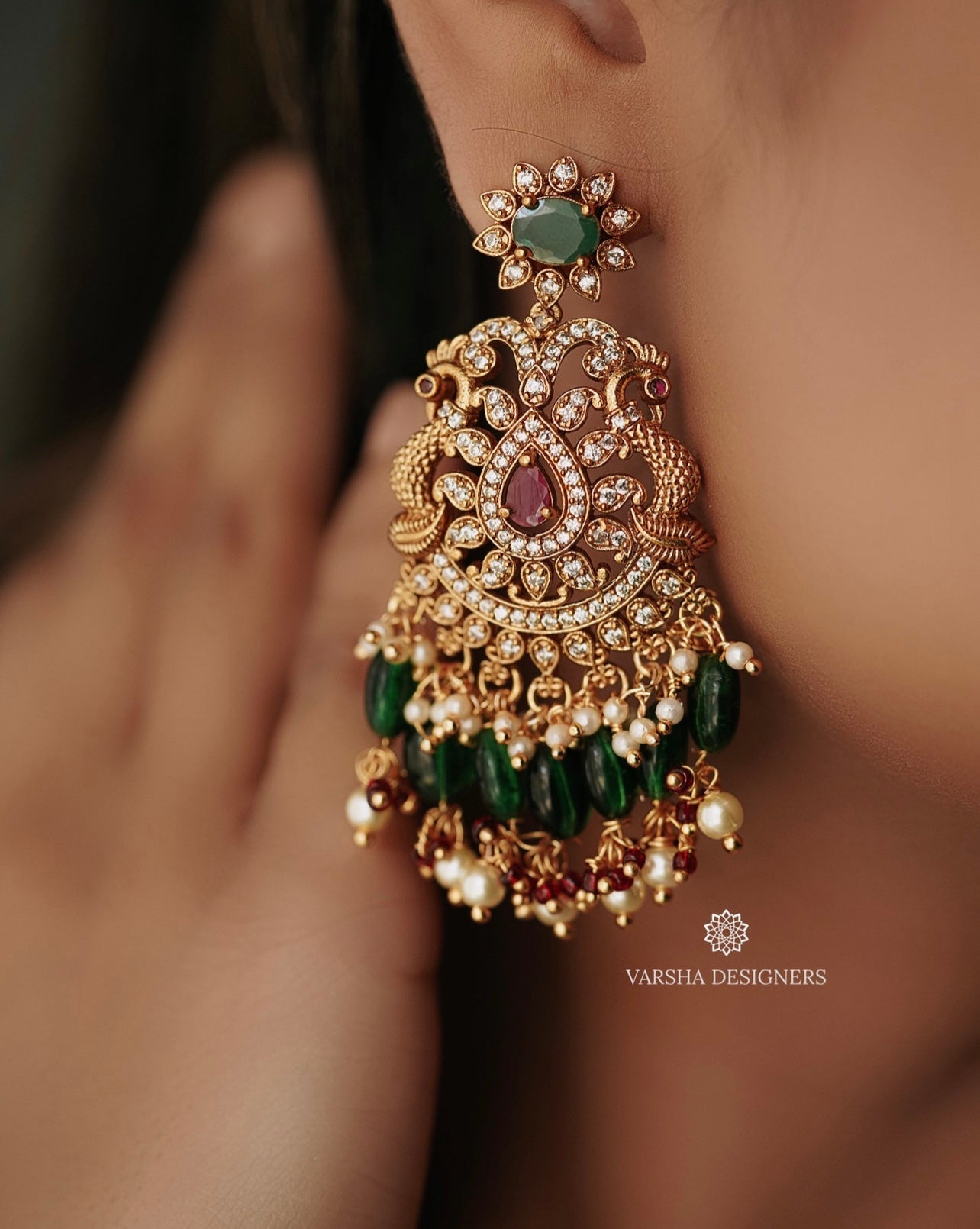 Bridal Emerald Beads Stone Short Haram