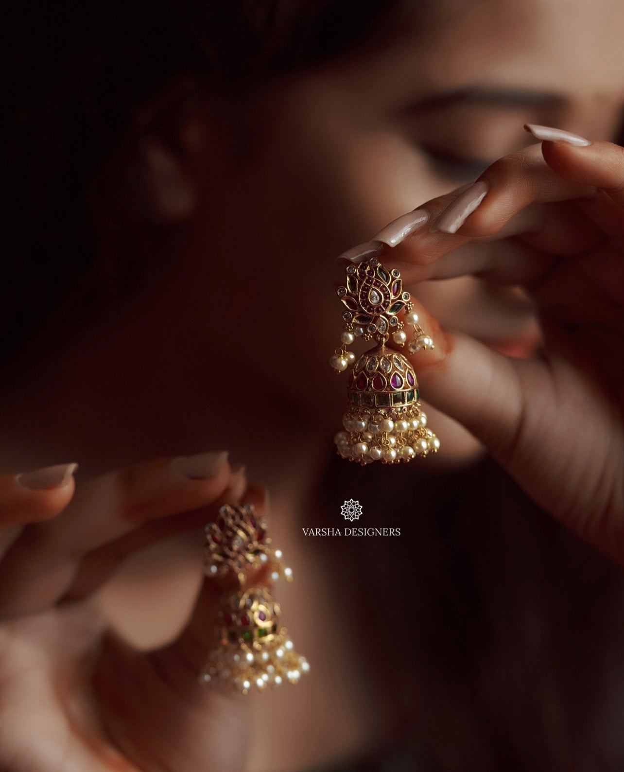 Bridal Kemp Stone Lotus Jhumkas