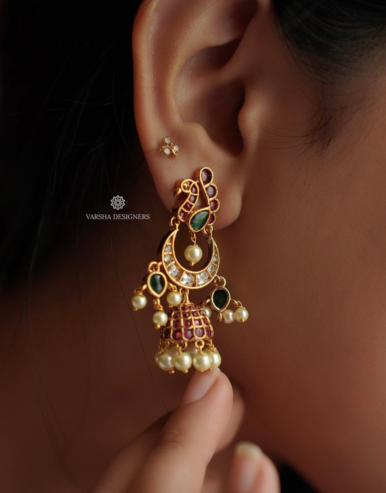Bridal Kemp Stone Peacock Jhumkas