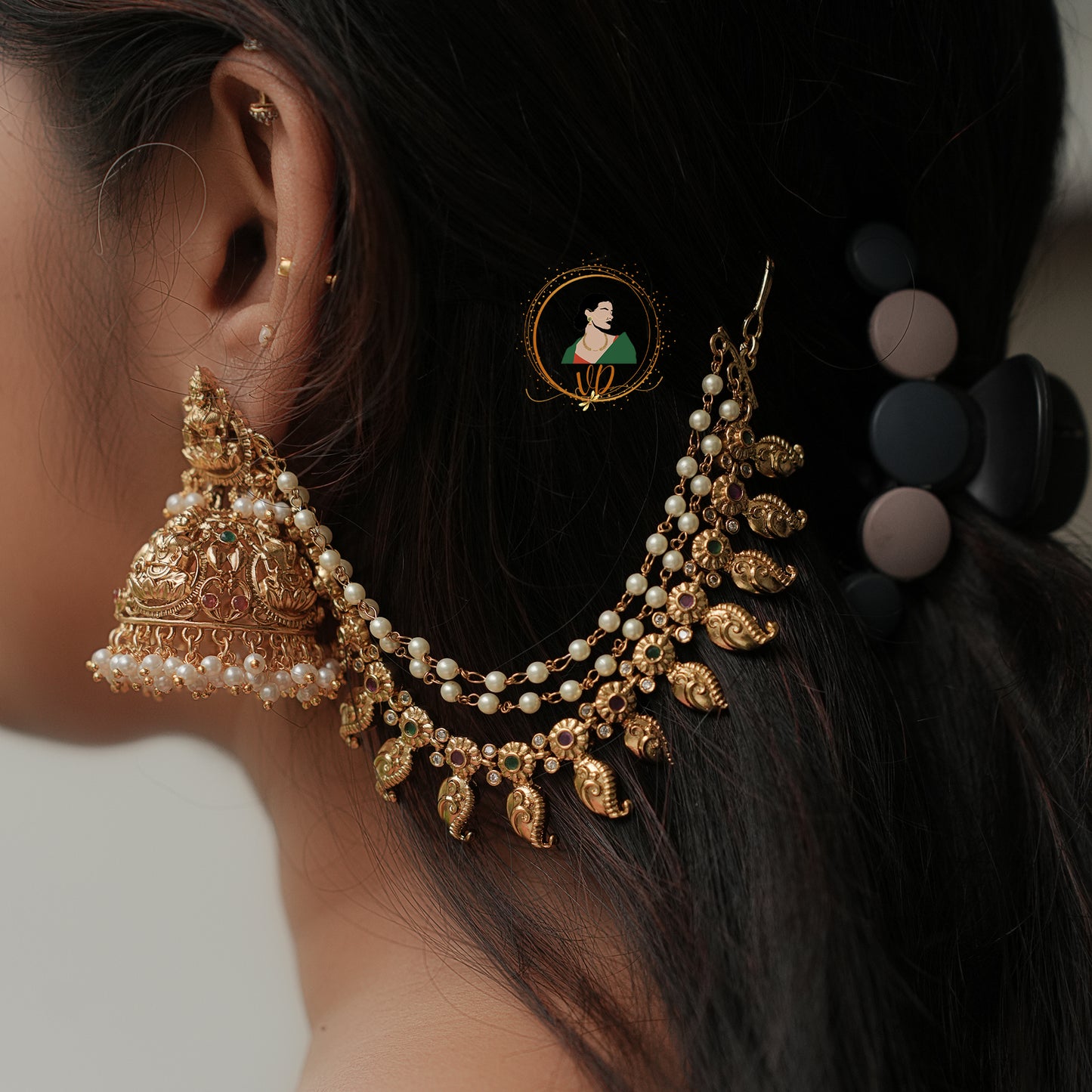 Bridal Lakshmi Jhumkas with Earchains