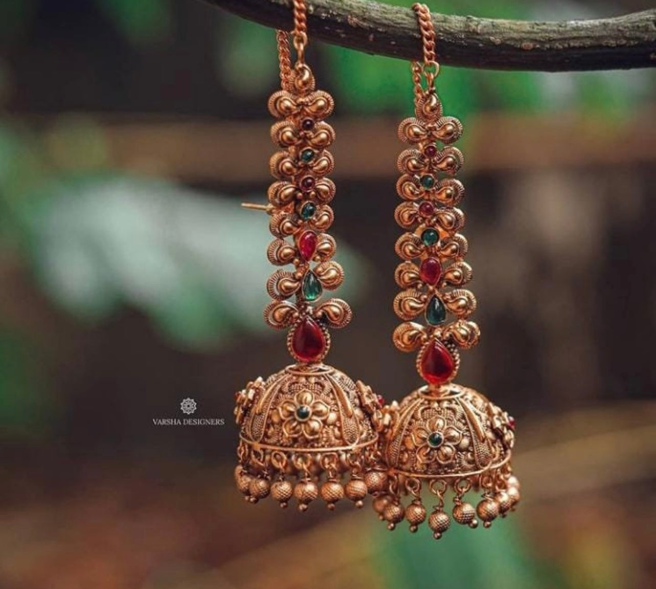 Bridal Temple Jhumkas with Ear Chains