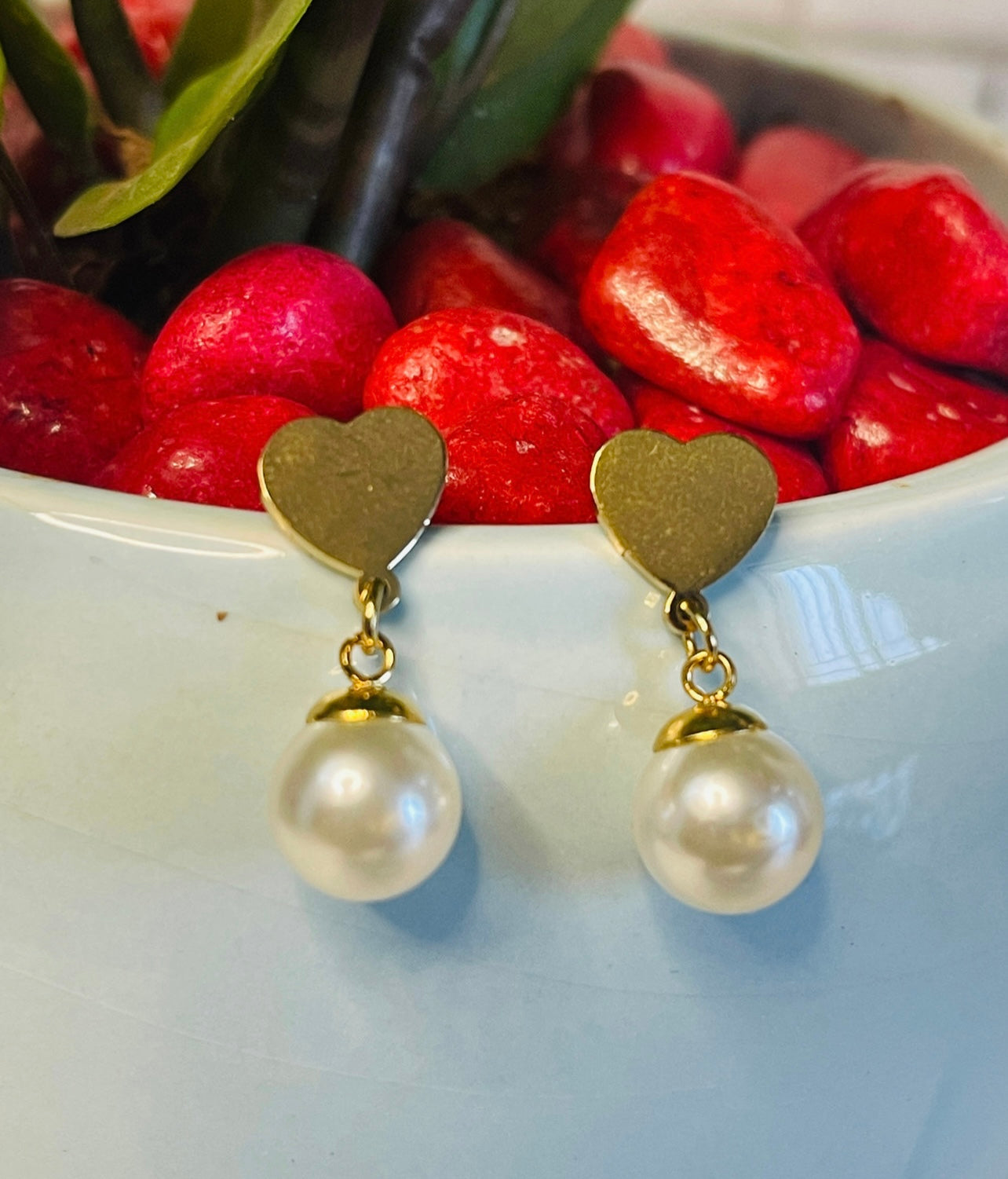 Cute Pearl & Heart Ear Drops
