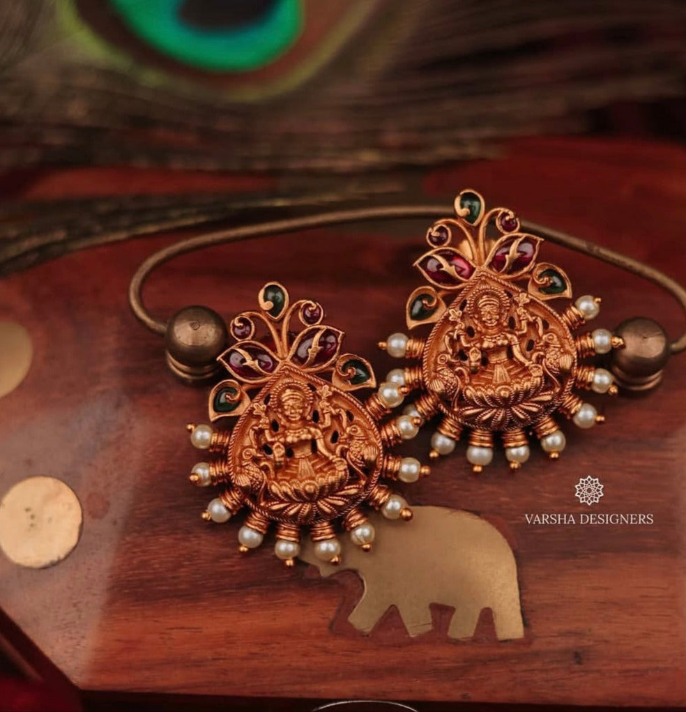 Cute Pearl Temple Lakshmi Earrings