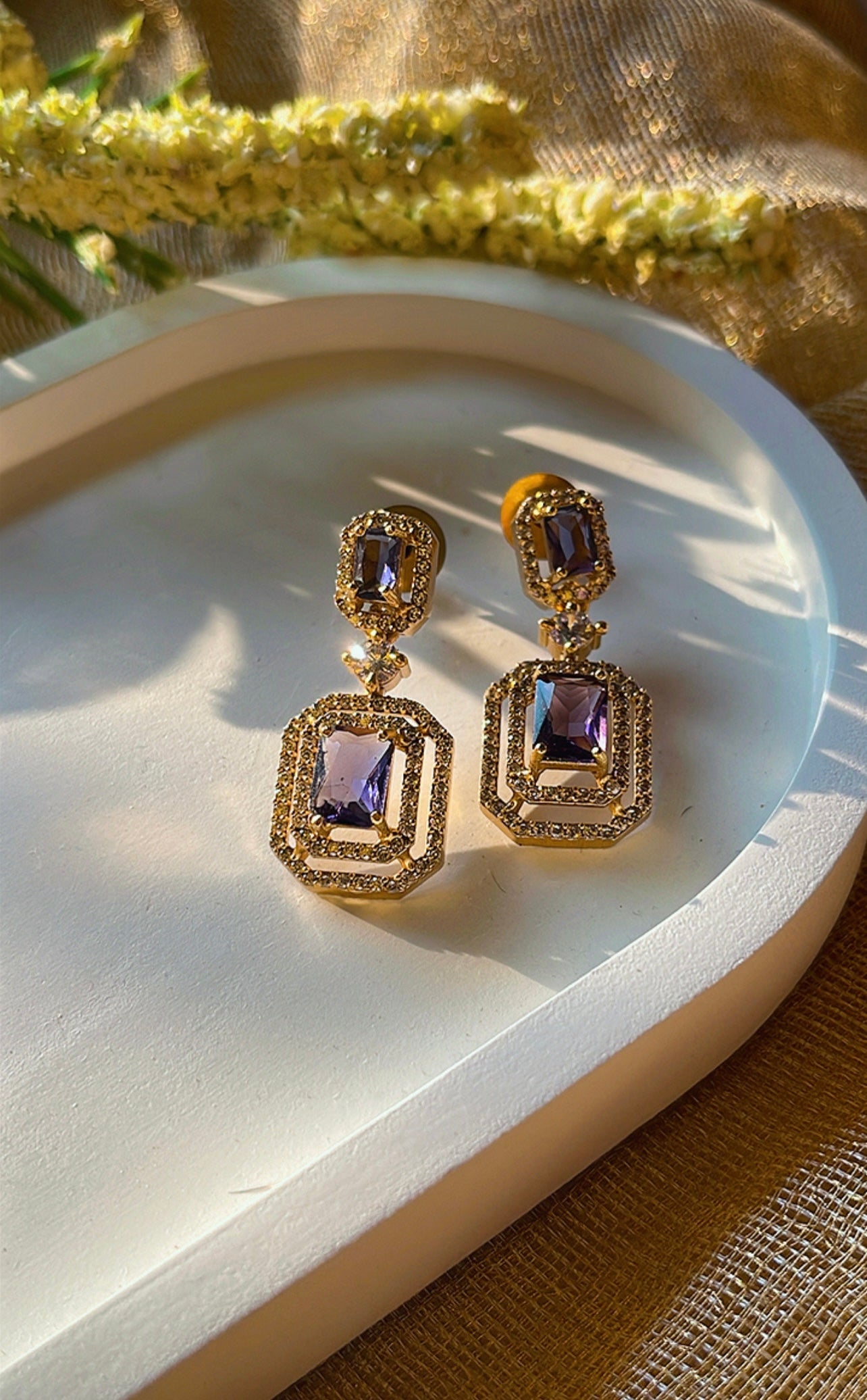 Dainty Purple Stone Stud Earrings