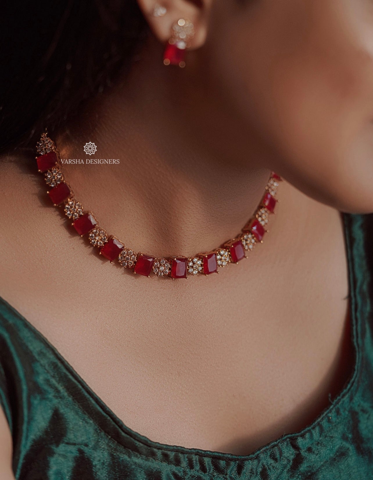 Designer Gold Finish Stone Necklace Set