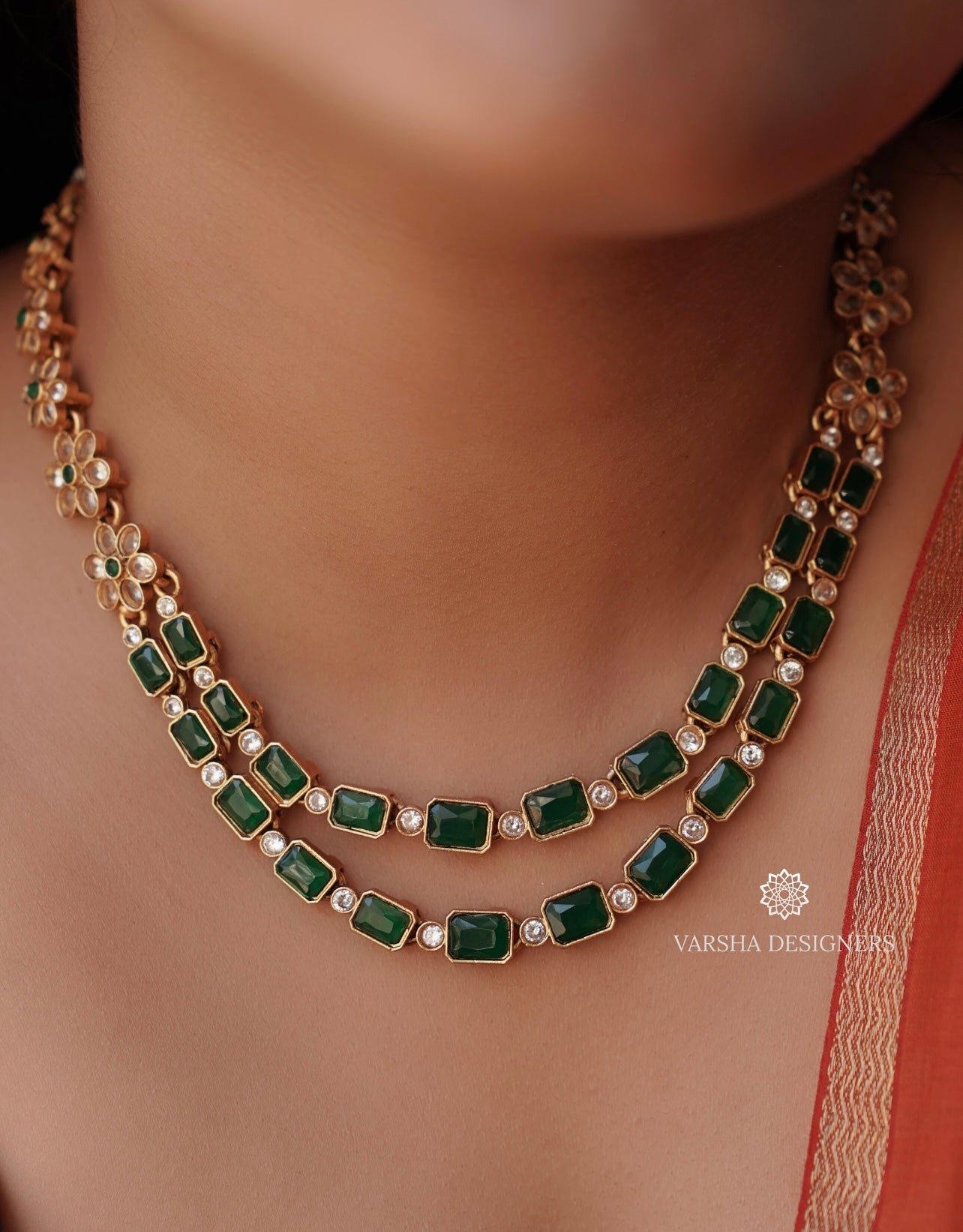 Dual Layer Emerald Necklace Set