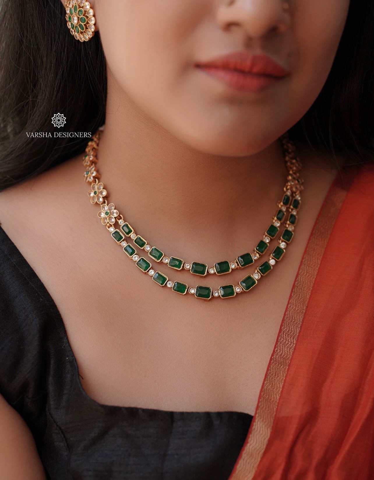 Dual Layer Emerald Necklace Set