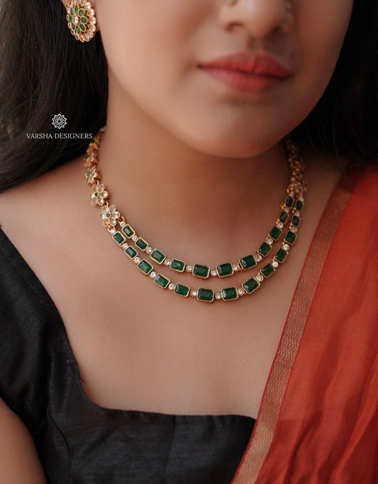 Dual Layer Emerald Necklace Set