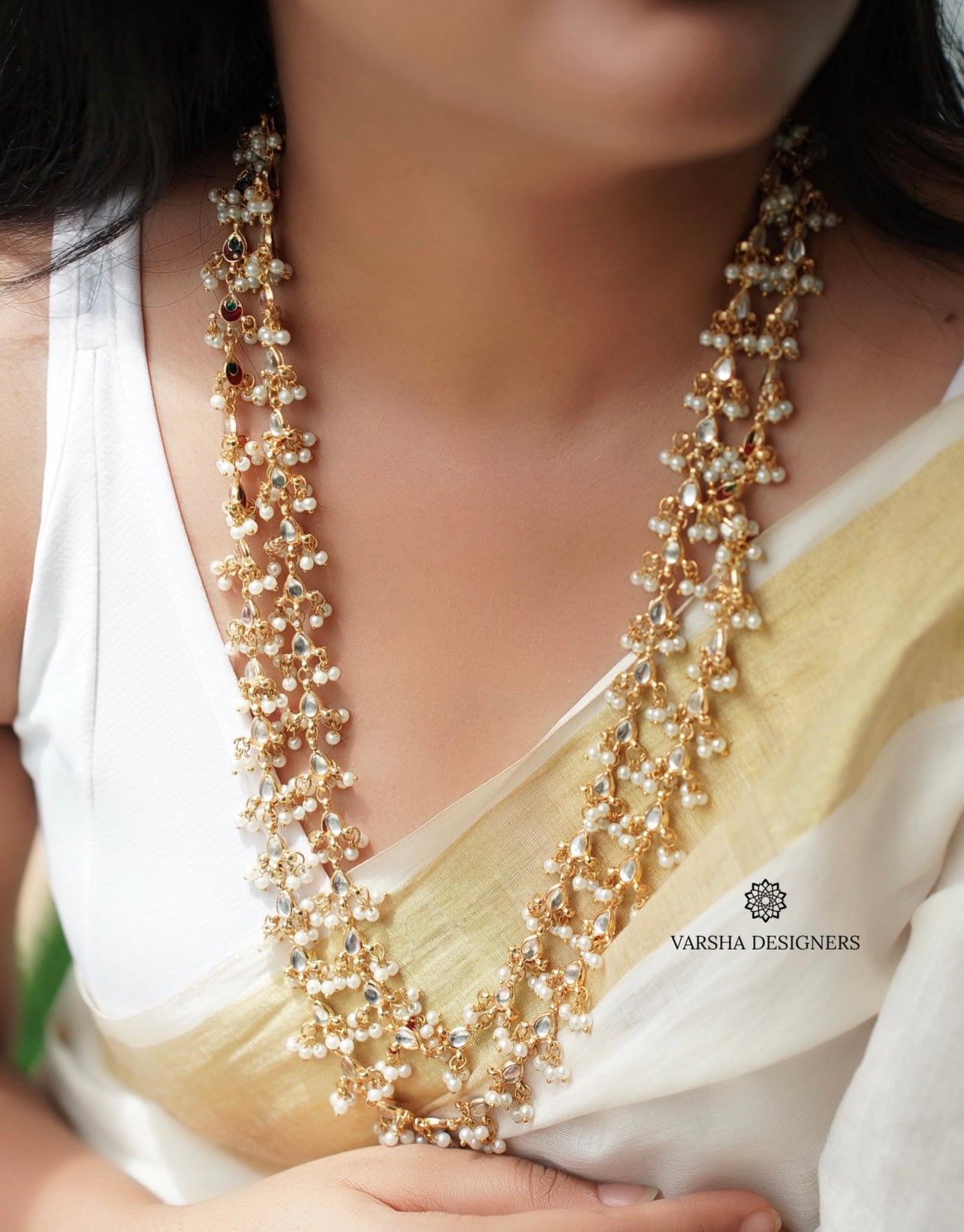 Dual Layer Water Pearls Kundan Haram
