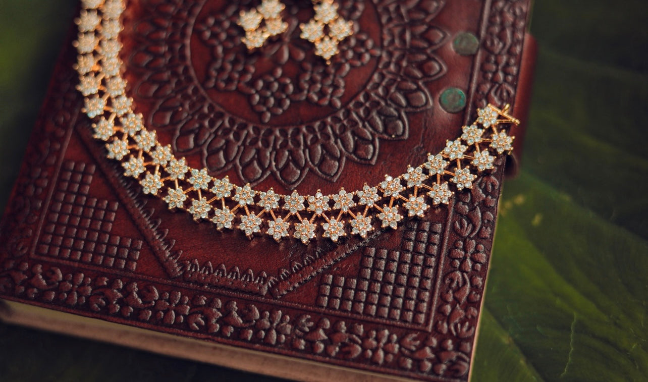 Dual Layer White Stone Necklace Set