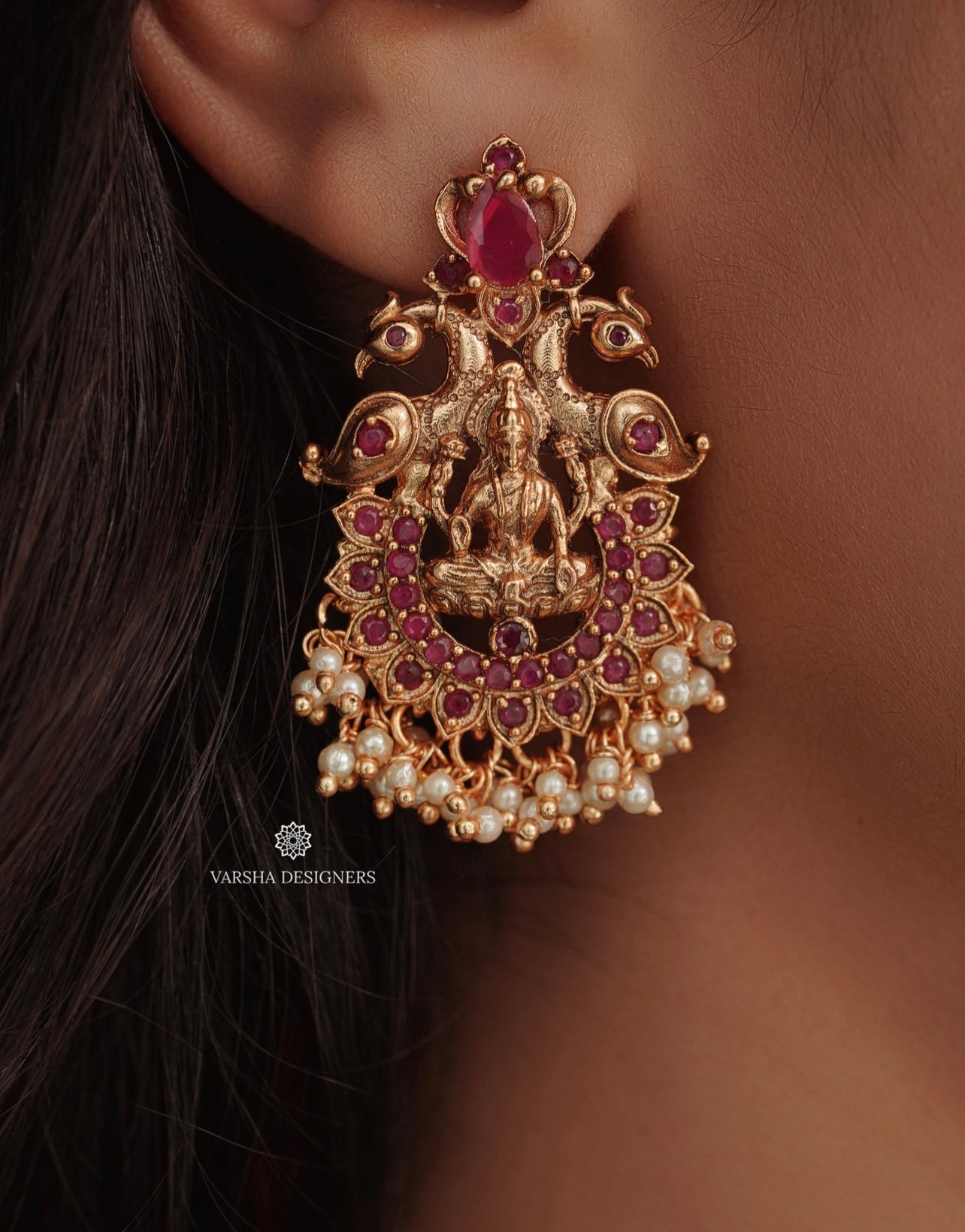 Dual Peacock Ruby Lakshmi Earrings