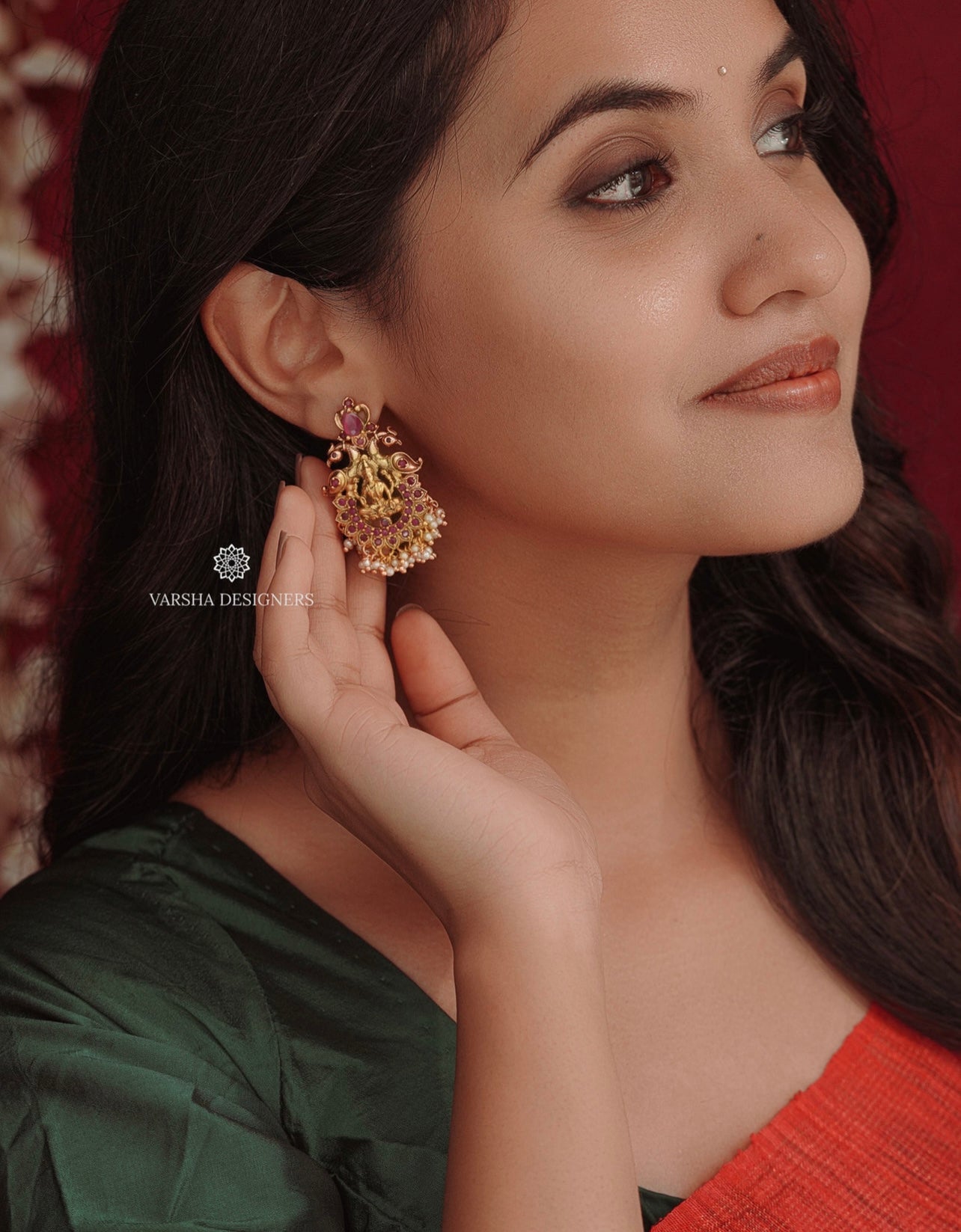 Dual Peacock Ruby Lakshmi Earrings
