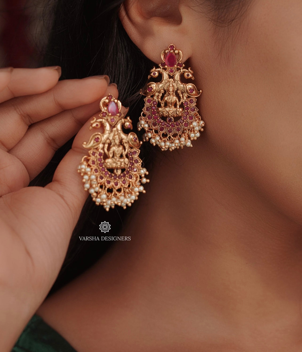 Dual Peacock Ruby Lakshmi Earrings