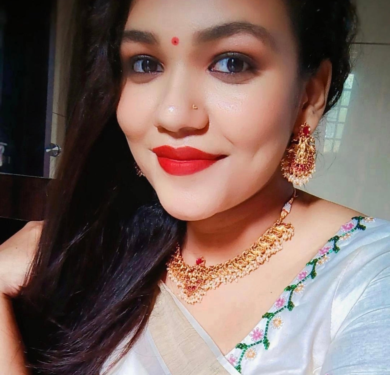 Dual Peacock Ruby Temple Necklace Set