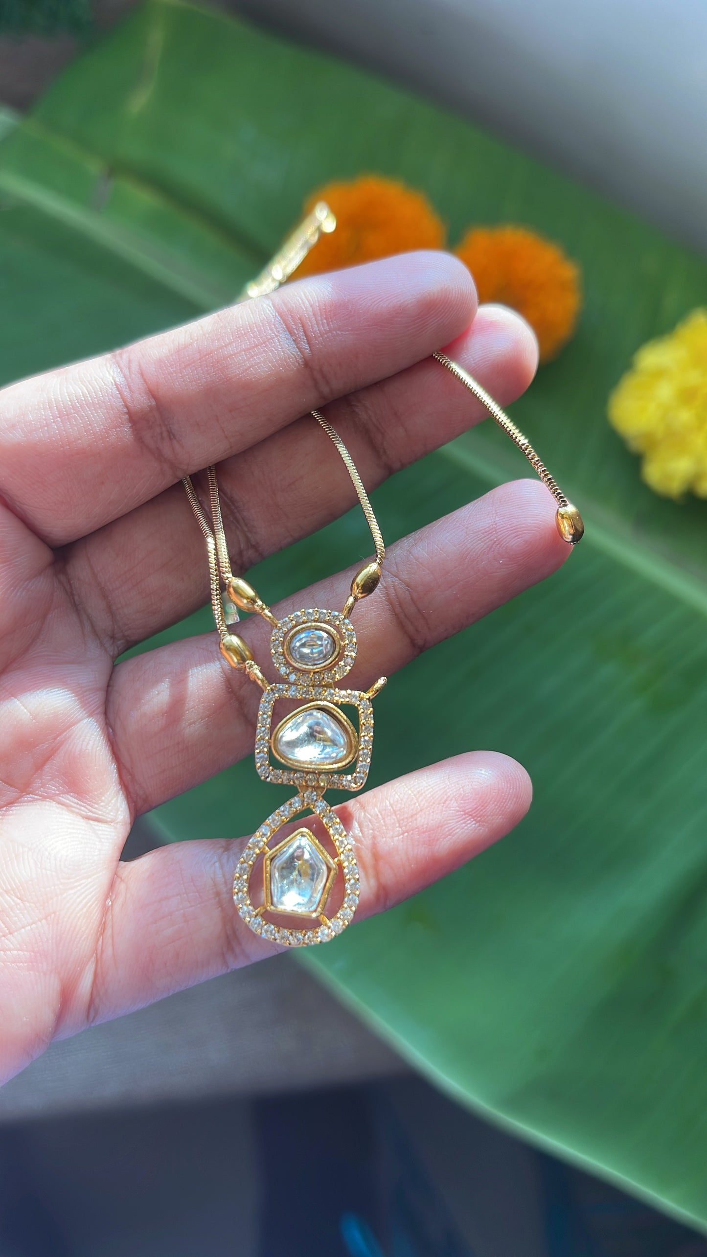 Dual White Stone Invisible Necklace Set