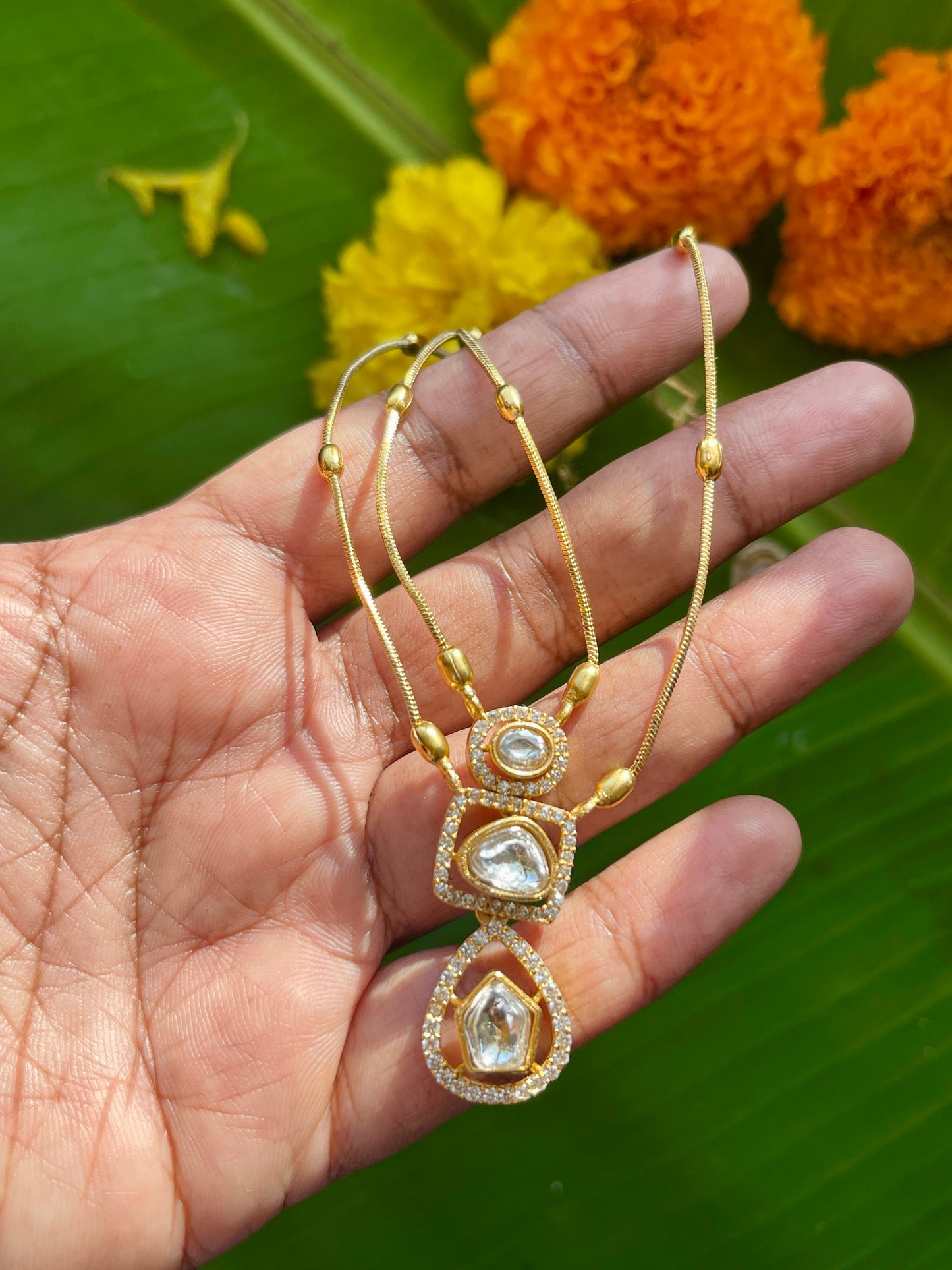 Dual White Stone Invisible Necklace Set