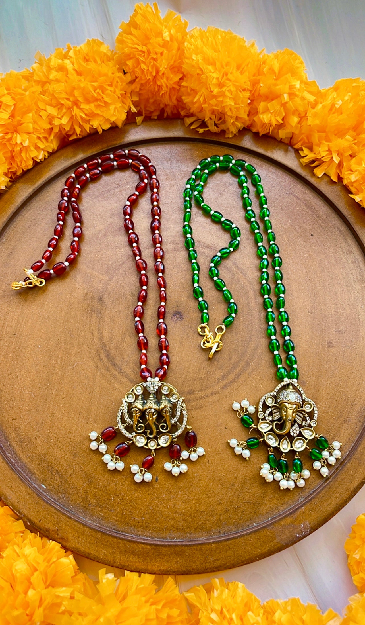 Elephant Motif Pendant Beaded Necklace