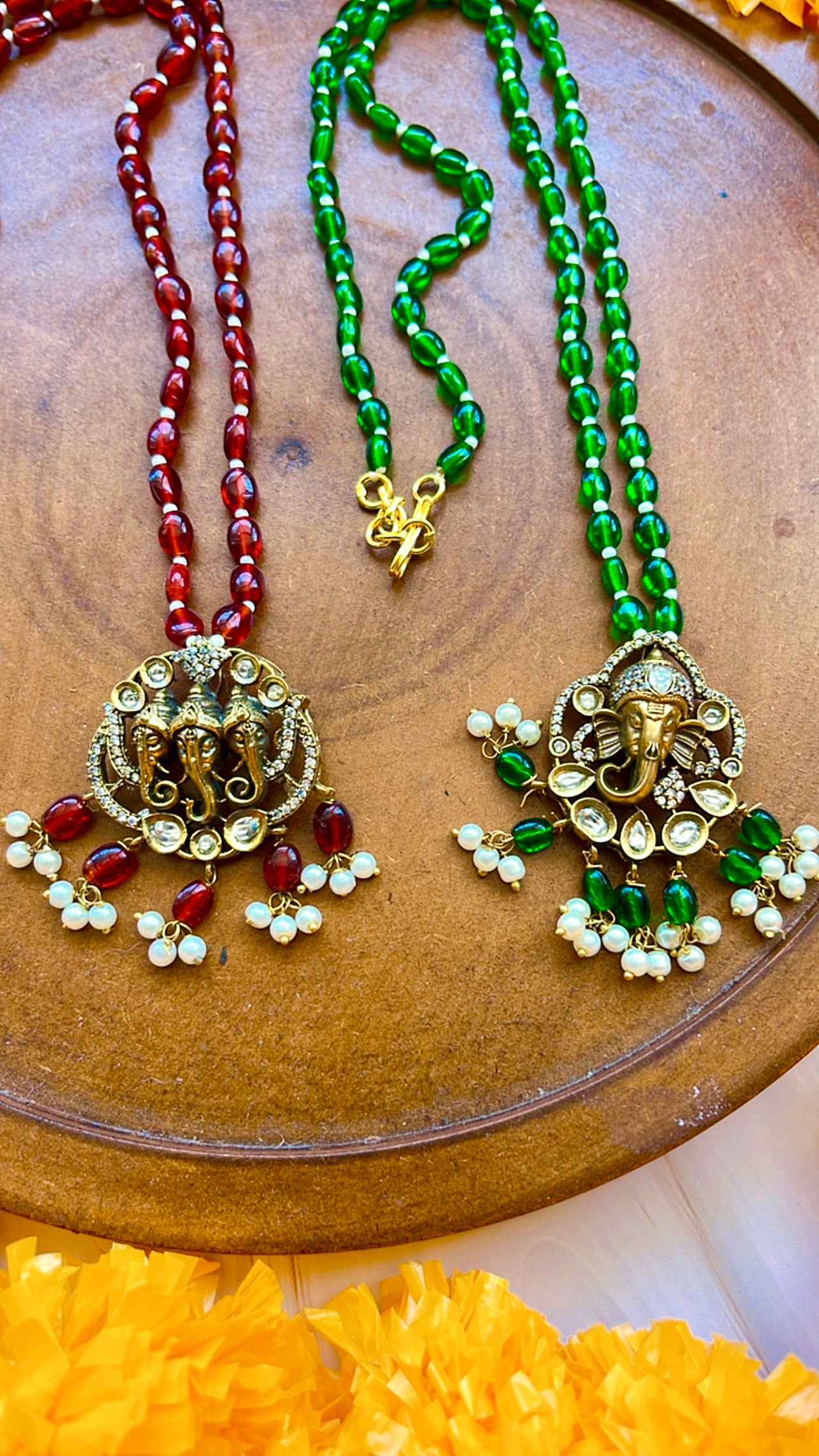 Elephant Motif Pendant Beaded Necklace