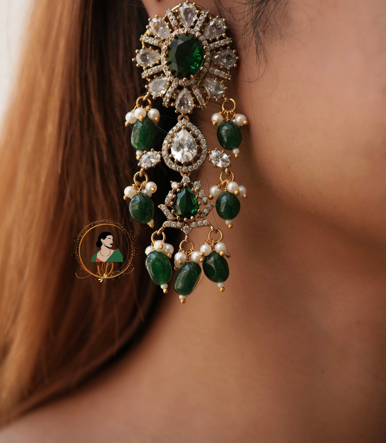 Emerald Beads Zircon Stone Earrings