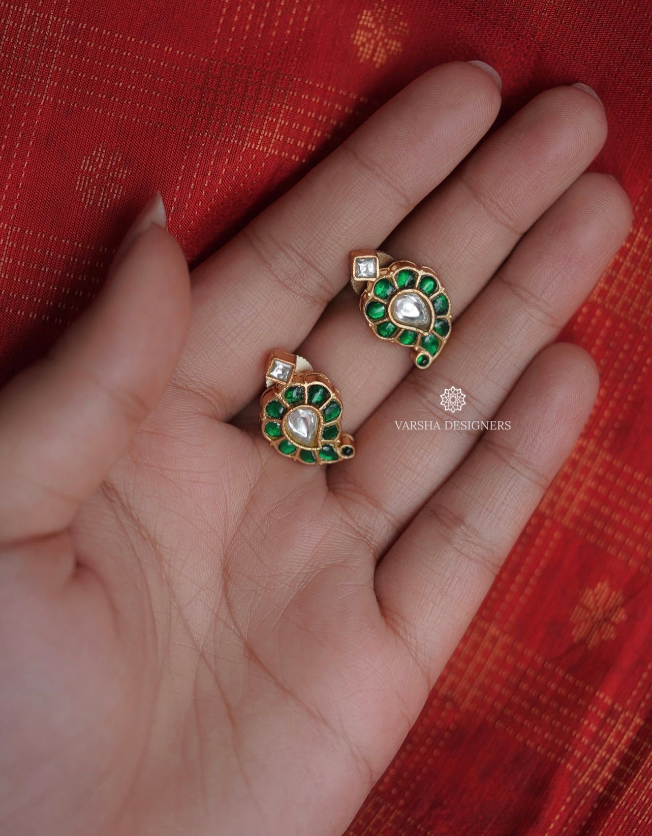 Emerald Paisley Green Stone Earrings