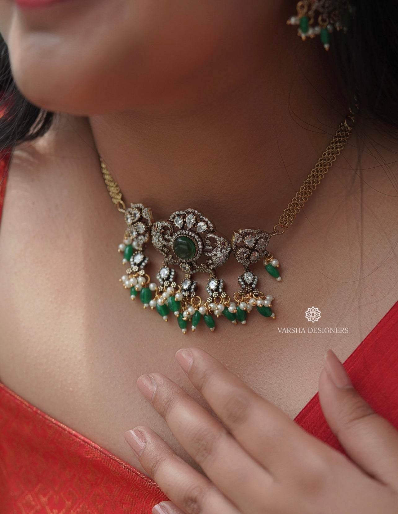 Emerald Stone Victorian Choker Set