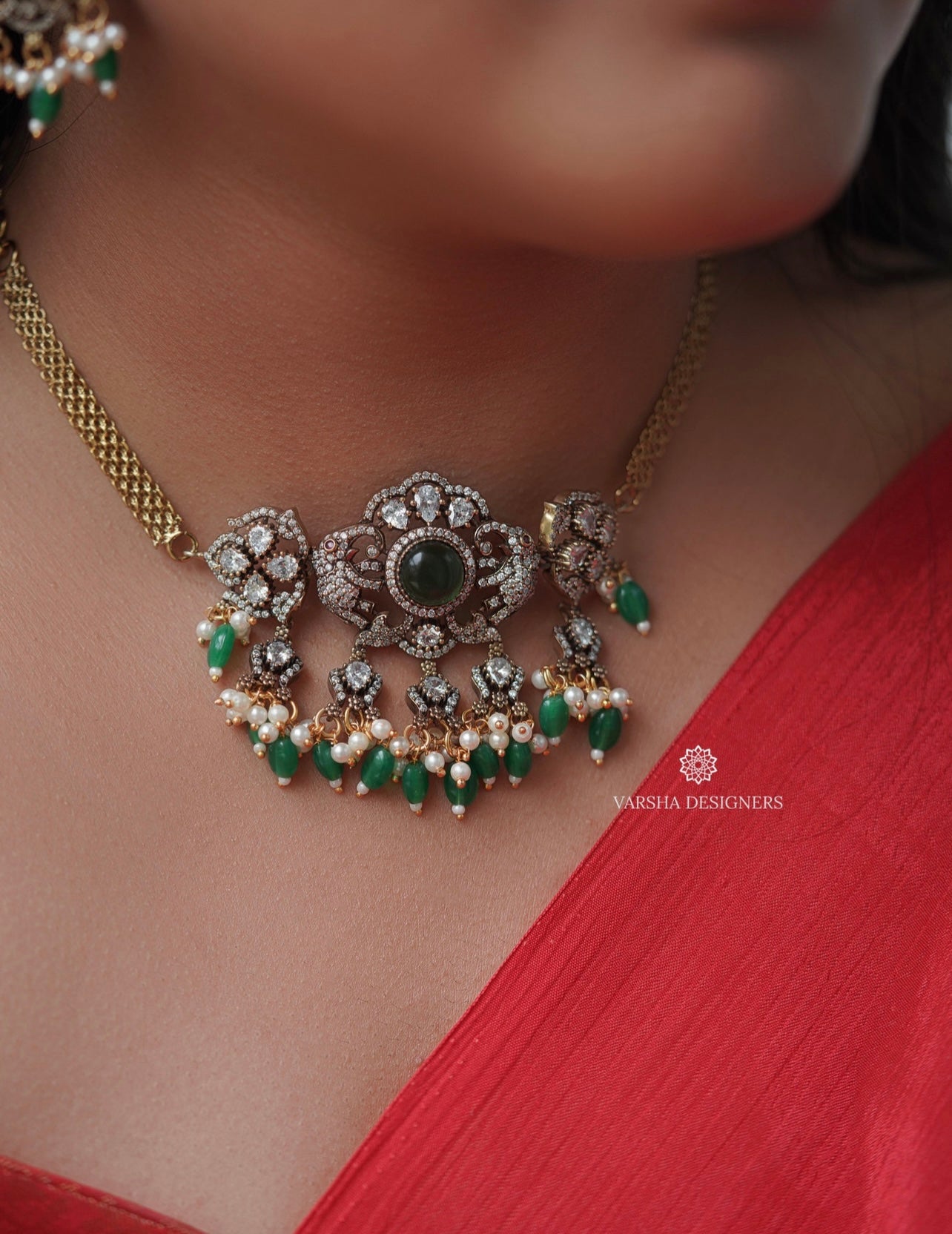 Emerald Stone Victorian Choker Set