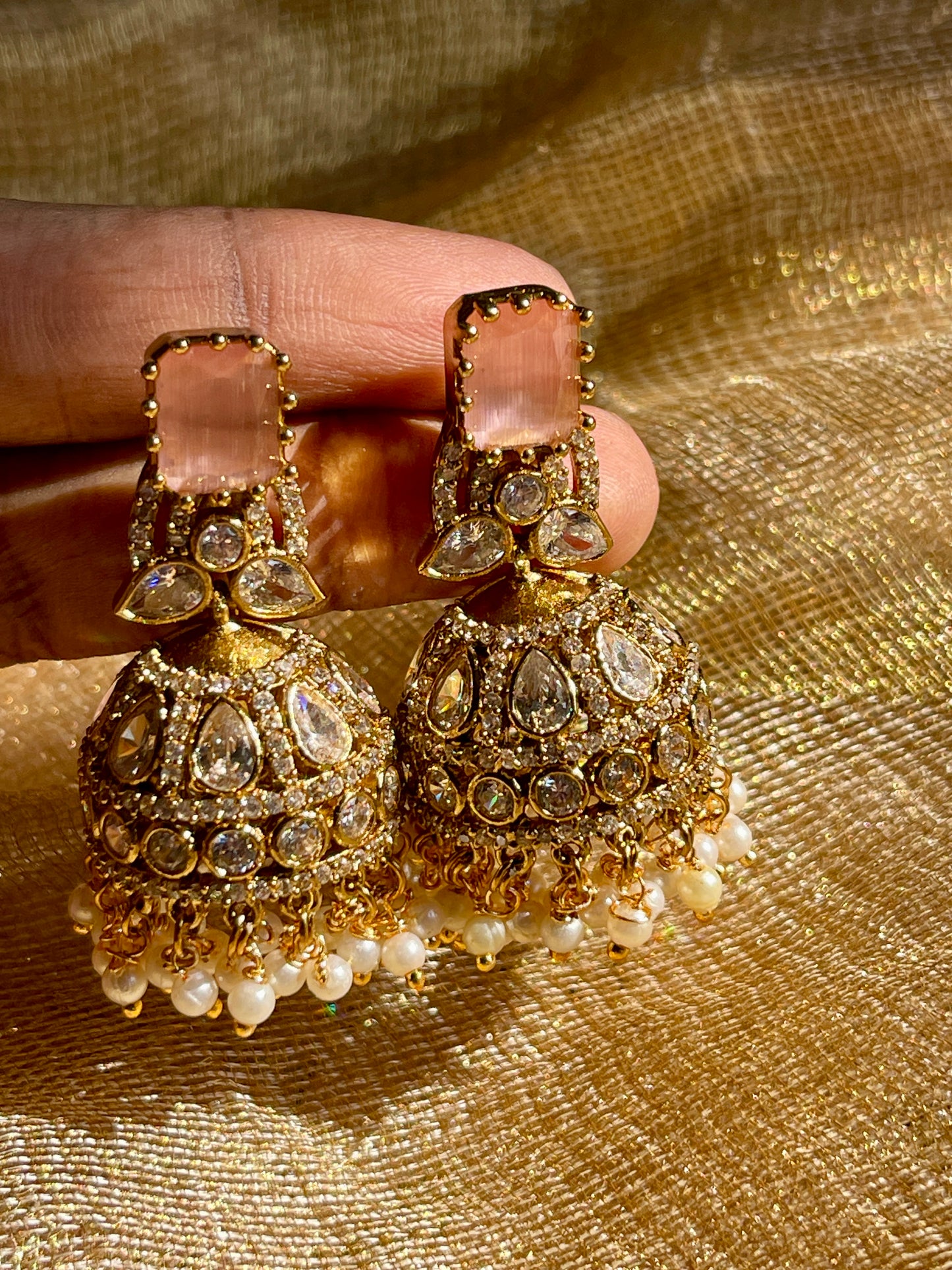 Festive Baby Pink Victorian Jhumkas