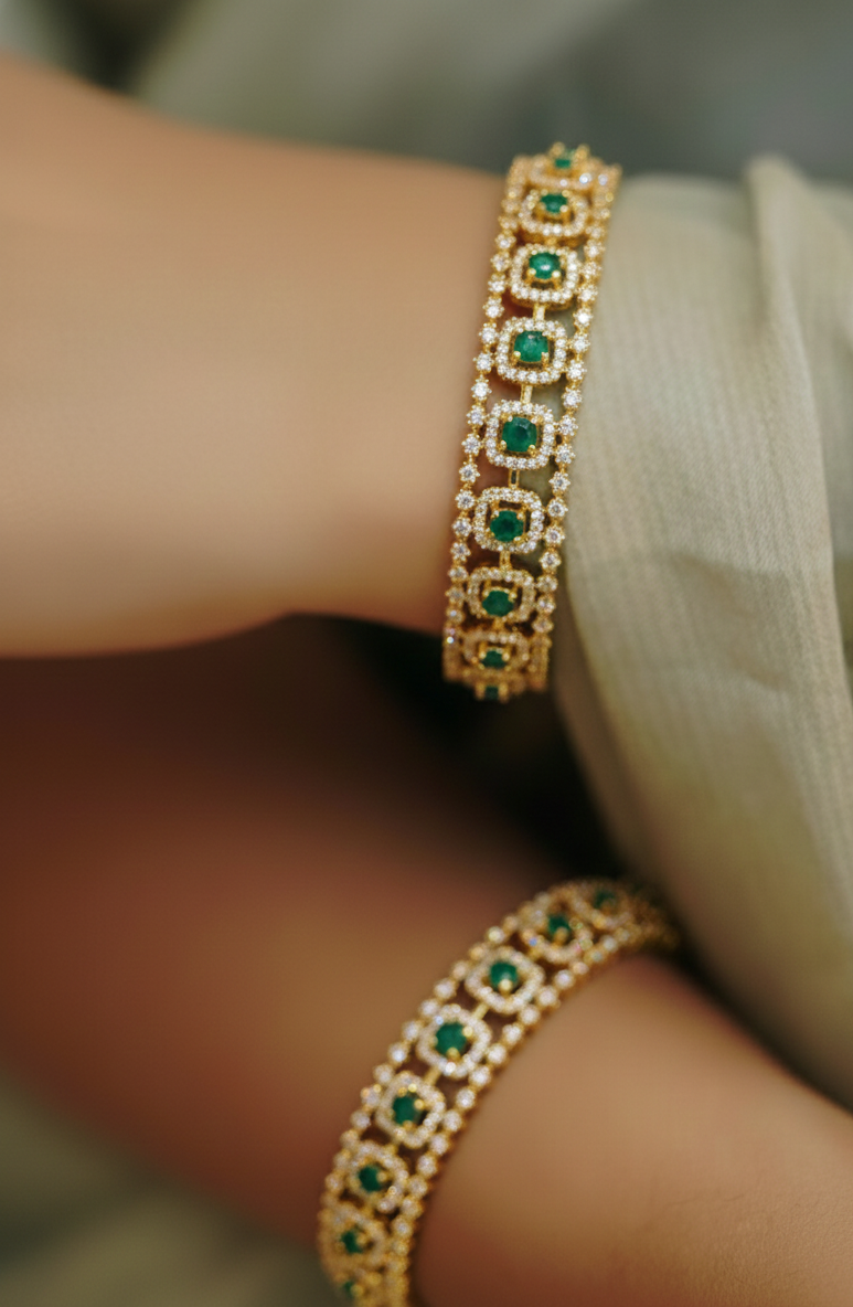 Emerald & Zircon White Stone Bangles