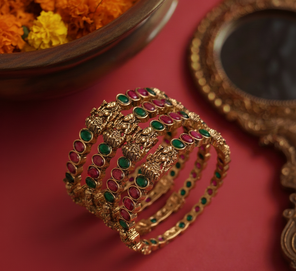 Emerald & Ruby Nakshi Bangles