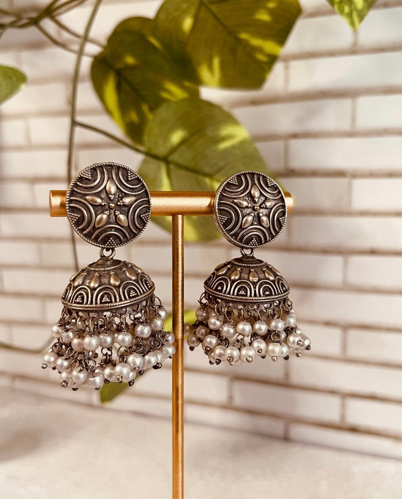 German Silver Pearl Jhumkas