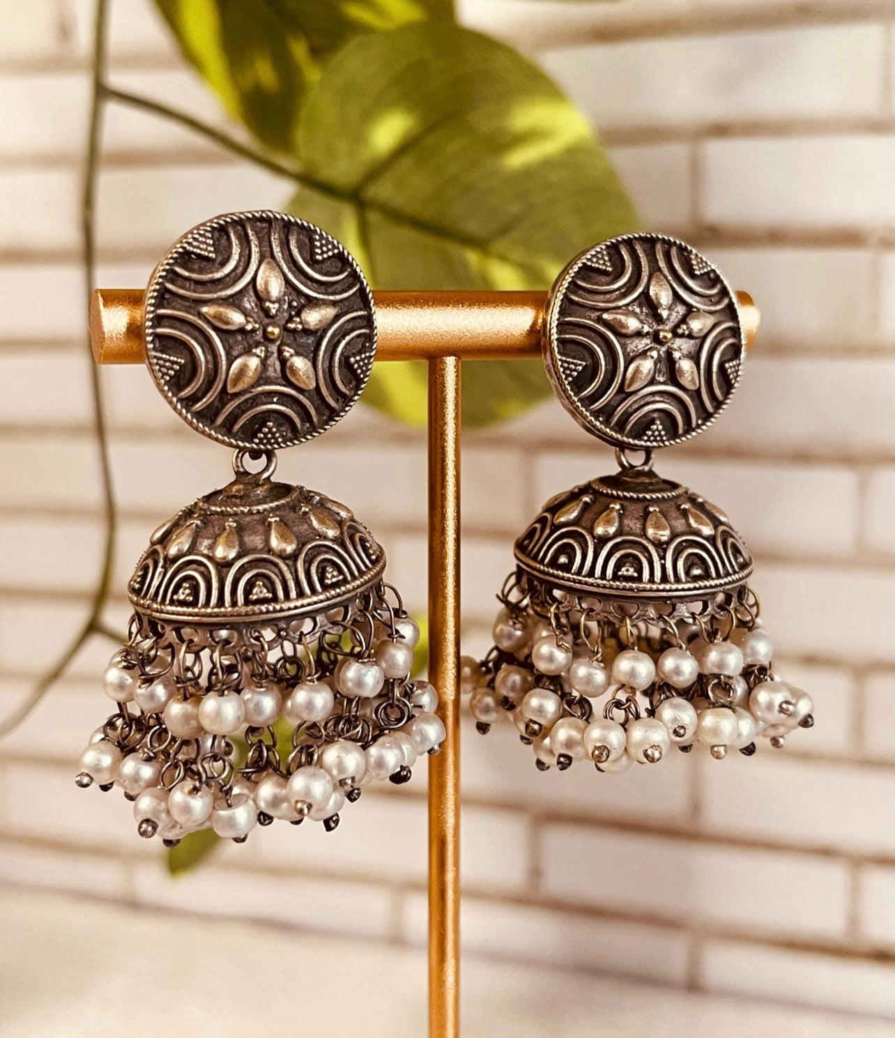 German Silver Pearl Jhumkas